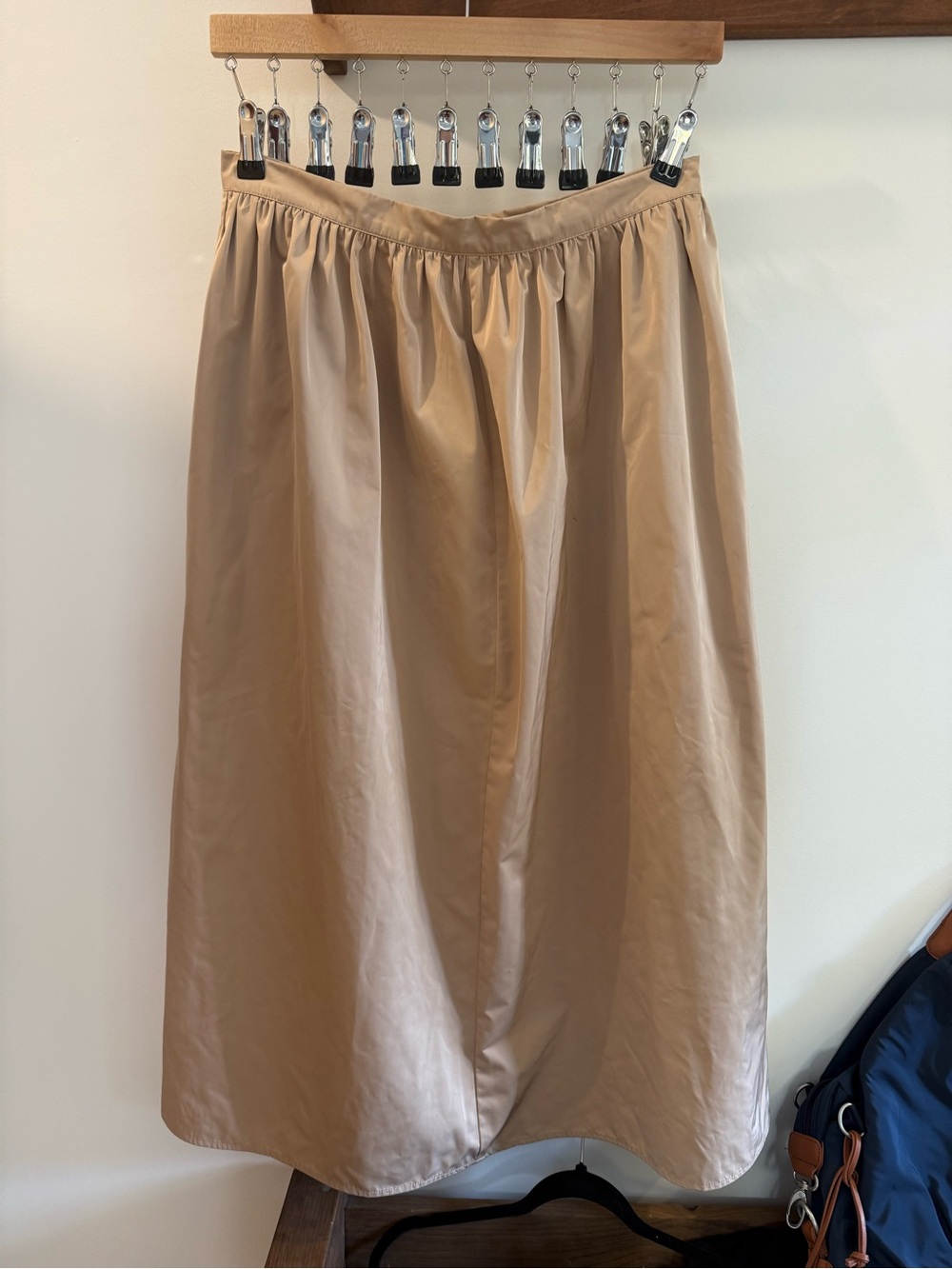 Neutral Beige Midi Skirt with Gathered Waist